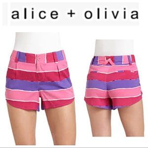 Alice + Olivia Pink Silk Striped Butterfly Shorts